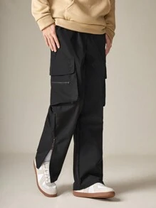 Manfinity VCAY 男士編織休閒直筒褲 - 黑色 - 查看 5