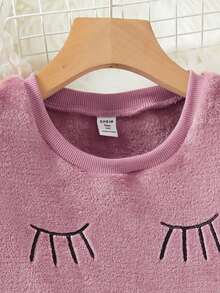 Teen Girl's Letter Embroidery Long Sleeve And Long Pants Homewear Set - Dusty Pink - View 4