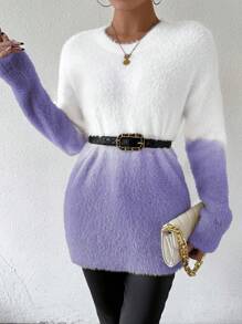 SHEIN Essnce 女士顏色塊毛絨寬鬆毛衣 - 紫色 - 查看 3