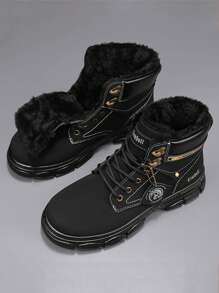 男士靴子,黃色工作靴,雕刻高筒靴,摩托車靴,四季皆宜 - 黑色 - 查看 3