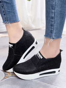 女款新款休閒鞋增高韓版輕盈透氣舒適厚底鞋子休閒運動鞋 - 黑色 - 查看 2