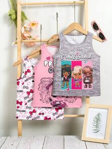 SHEIN 少女可愛娃娃印花背心,完美適用於夏日假期、旅行和派對 - 彩色 - 查看 3