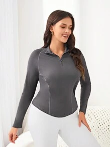 Street Sport 女士加大码半拉链运动卫衣 - 深灰色 - 查看 5