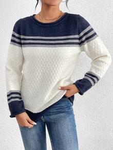 SHEIN LUNE Women'S Color Block Striped Sweater - Multicolor - View 4