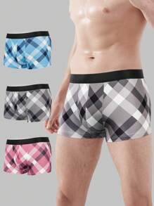 Men'S Grid Printed Underwear (3 Pcs) - Multicolor - View 1