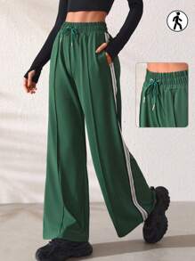 Lifespree Women's Drawstring Sports Pants With Side Woven Tapes - Green - View 1