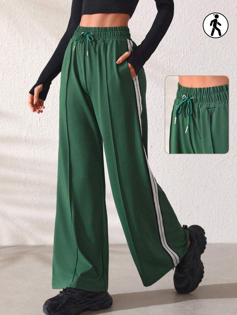 Lifespree Women's Drawstring Sports Pants With Side Woven Tapes - Green - View 1