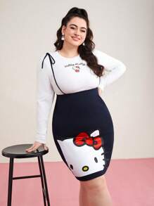 HELLO KITTY AND FRIENDS | SHEIN Plus Enkel Och Söt tecknad film Grafisk Topp & Spaghetti-rem Klänning Set Vår Och Sommar Stil - Blått och Vitt - Visa 5