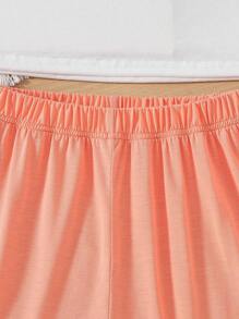 Teenage Girls' 3pcs/Set Letter Patch High Low Hem Hoodie, Tank Top & Shorts Outfit - Orange - View 5