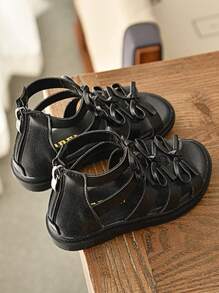 Kids' Flat Roman Sandals - Black - View 2