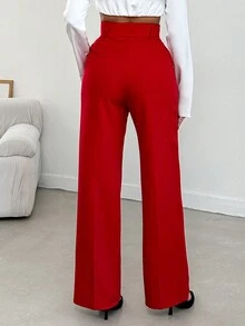 EURMUSE Màu thuần Thẳng Quần tây - Đỏ - Xem 2