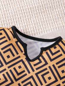 嬰兒女孩幾何印花短袖T恤和裙子套裝 - 棕色 - 查看 6