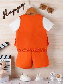 嬰兒男童工裝休閒套裝 - 橘色 - 查看 2