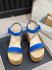 女款簡約輕便厚底帶型涼鞋 - 藍色 - 查看 5