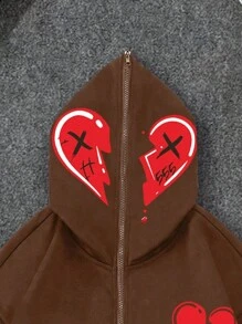 Manfinity Hypemode Men's Plus Size Letter Printed Zip-Up Hoodie