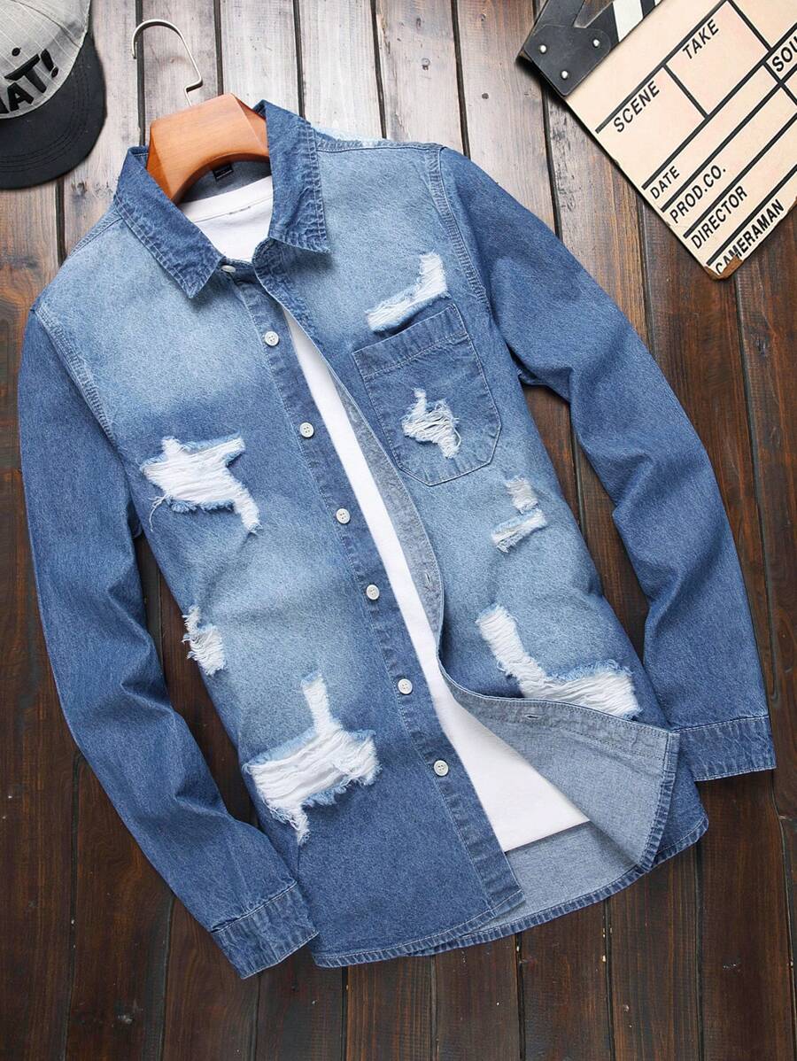 Manfinity LEGND Nam Rách Áo denim - Rửa tối - Xem 1