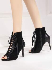 女款黑色高跟帶涼鞋,夏季細高跟繫帶禮服派對鞋 - 黑色 - 查看 2