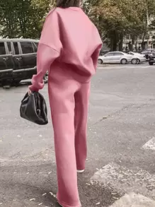 INAWLY 女士字母印花运动衫和运动裤套装 - 粉色 - 查看 2