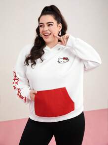 HELLO KITTY AND FRIENDS | SHEIN Plus Cat Print Color Block Pocket Hoodie