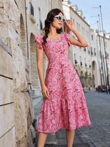 GENKIRA 隨機印花荷葉邊無袖連衣裙 - 彩色 - 查看 3