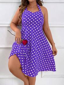 Celure Đầm suông hở lưng họa tiết chấm bi mùa hè cỡ lớn có thắt lưng - Nhiều màu - Xem 6