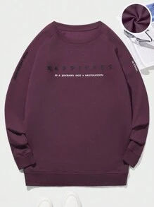 RueChic Men Slogan Graphic Raglan Sleeve Sweatshirt - Burgundy - View 1