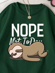 SHEIN EZwear 女款卡通字母印花衛衣 - 墨綠色 - 查看 3