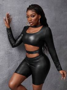 Slaydiva Black Hollow Out Bodycon Romper - Black - View 1