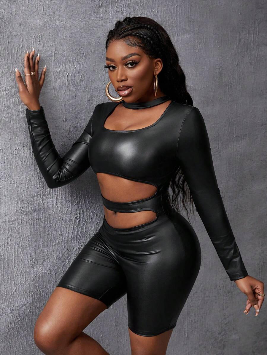 Slaydiva Black Hollow Out Bodycon Romper - Black - View 1