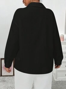 Elenzga Plus Size Solid Color Long Sleeve Casual Shirt - Black - View 2