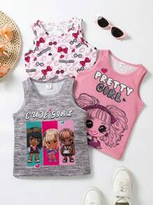 SHEIN 少女可愛娃娃印花背心,完美適用於夏日假期、旅行和派對 - 彩色 - 查看 1