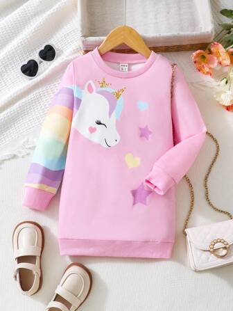 Sudadera Con Estampado De Unicornio En Caricatura Para Niñas Pequeñas, Tamaño Infantil