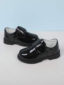 1雙男童亮黑色皮鞋,軟底、韓式、平底鞋,適用於春秋季節、學生（中大碼）、表演鞋 - 黑色 - 查看 7