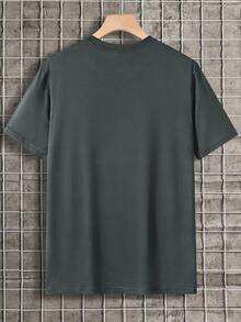 Men's Coconut Tree And Slogan Printed Short Sleeve T-Shirt - Dark Grey - View 2