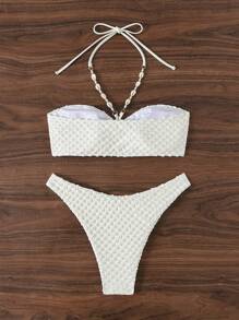 SHEIN Swim Summer Ladies Solid Color Swimwear Set