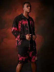 Game of Thrones X SHEIN Nam Mô hình rồng In Áo Và Lá thư In Quần short Nhuộm buộc 2 cái/bộ - màu đen - Xem 3