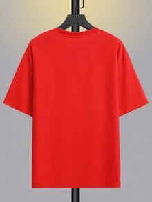 男士新年印花短袖垂肩t恤 - 紅色 - 查看 2