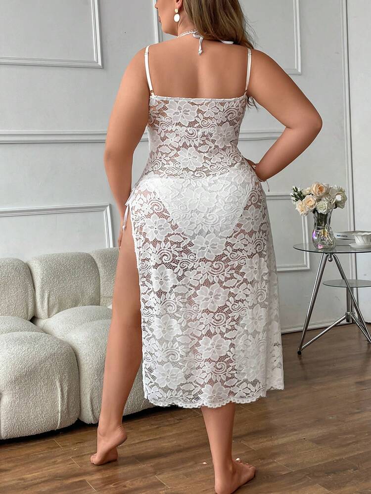 Lace Halterneck Cover Up Plus Size Women's Dress Summer