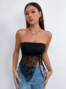 SHEIN Unity Seno Nudo Cima In Pizzo - nero - Visualizzare 6