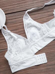 DAZY Romantic Lace & Sheer Mesh Bra,Back To School Clothes Lingerie For Women - White - View 5