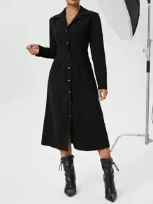 SHEIN Essnce Ladies Corduroy Button Front Dress - Black - View 6