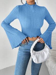 SHEIN Privé 優雅的女士鐘形袖t恤 - 藍色 - 查看 6