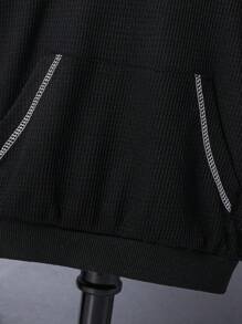 SHEIN Áo nỉ cho bé trai tuổi teen, có túi kangaroo và sọc màu tương phản. - màu đen - Xem 5