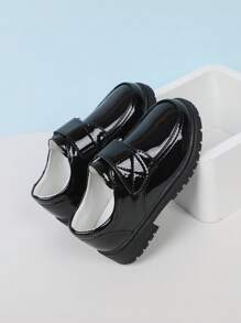 1雙男童亮黑色皮鞋,軟底、韓式、平底鞋,適用於春秋季節、學生（中大碼）、表演鞋 - 黑色 - 查看 3