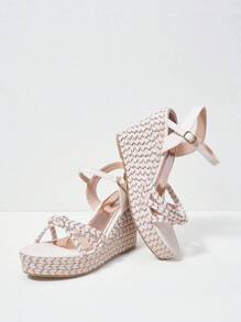 Styleloop Sandalia De Plataforma De Moda Para Mujer Con Tacón De Cuña Y Correa De Tobillo Trenzada Simple, Zapatos Estilo Bohemio Para Primavera/verano De Mujer - Albaricoque - Ver 4