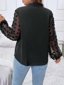 Rometta Bluzki Rozmiar Plus Siateczka kontrastująca Pompon Zawiązywanie z przodu Prosty Casual