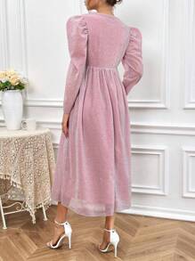 女裝春秋季日常穿仙女風長袖a字洋裝 - 粉色 - 查看 2