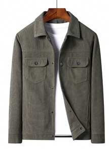 Men's Corduroy Jacket With Flap Pocket - Army Green - View 1