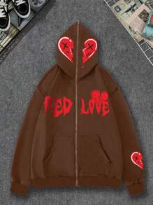 Manfinity Hypemode Men's Plus Size Letter Printed Zip-Up Hoodie