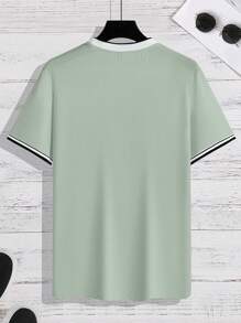 Manfinity Homme Camiseta De Manga Corta Con Estampado De Rayas De Color En Contraste Para Hombre